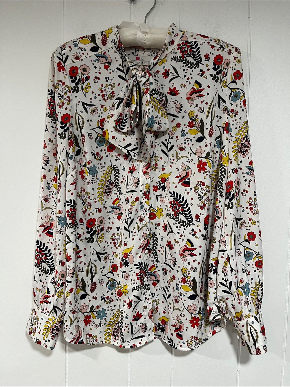 Boden White Floral & Bird Print Skirt with Red, Yellow & Pink Accents